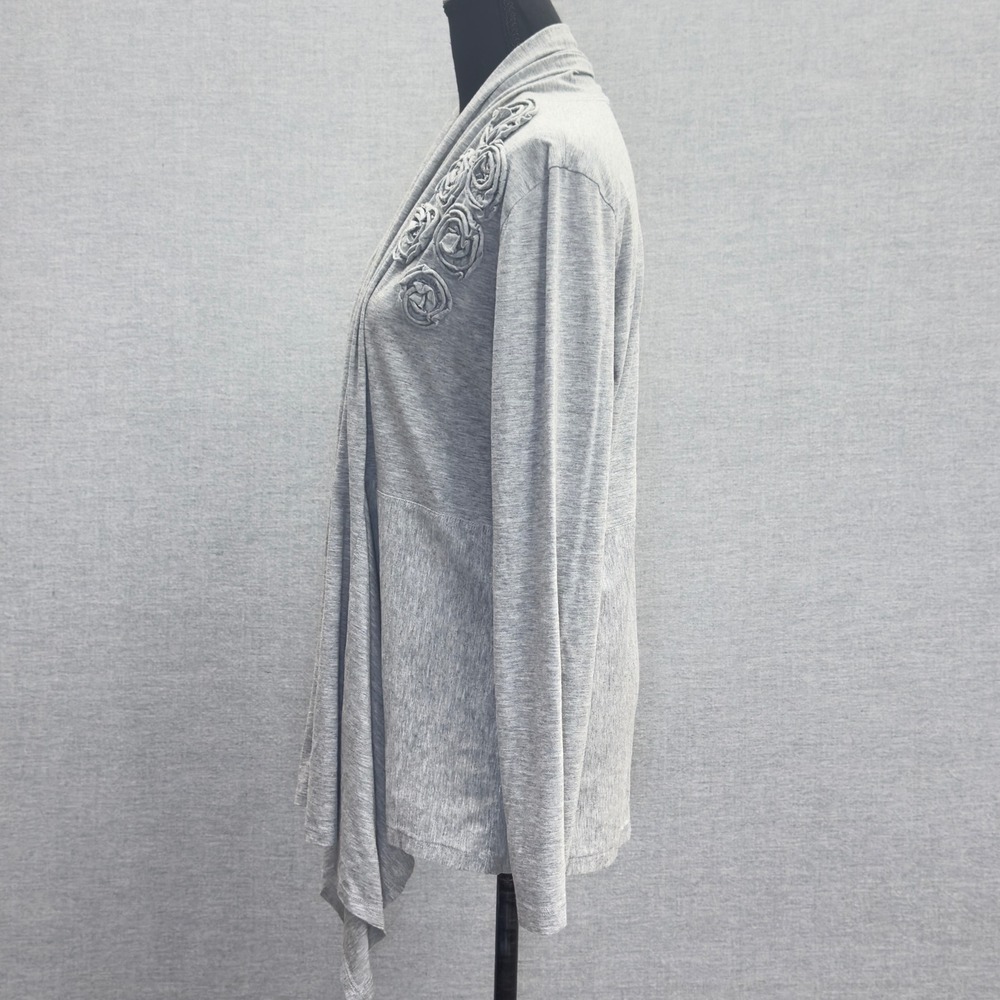 Elliott Lauren Gray Open Front Cardigan Rose Embellished‎ Long Sleeve Size L - Picture 4 of 11